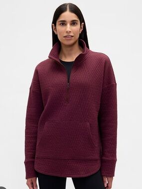GAP Quilted Half-Zip Pullover Sweatshirt - Burgundy MT Medium Tall
